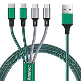 Amuvec 4 in 1 Multi Charging Cable, 3A Nylon USB Fast Charging Cable with 2 Micro USB 2 Type C Connectors, bakeng sa Samsung Galaxy S22 S21 S20 S10, Huawei, Google Pixel, Xiaomi, Moto, LG, Sony - 1.2M