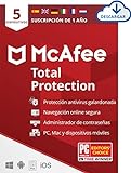 McAfee Total Protection 2021, 5 Dispositivos, 1 Año, Software Antivirus, Seguridad de Internet, Manager de Contraseñas, Seguridad Móvil, Compatible con PC/Mac/Android/iOS, Edición Europea, Descargable