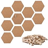 Navaris 10x Adhesive Cork Hexagon - Set of 10x Adhesive Board me 50 Clip Thumbtacks - Hoʻopili i nā kiʻi paʻi ma ka pā - 15 x 17,1 cm