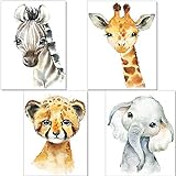 artpin Juego de 4 imágenes decorativas para habitación infantil (tamaño DIN A4), diseño de animales africanos, elefante, tigre, jirafa, cebra (P35)