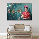 Desconocido Cuadro Lienzo Autorretrato Frida Kahlo Mariposas – Varias Medidas - Lienzo de Tela Bastidor de Madera de 3 cm - Impresion Alta resolucion (120, 82)