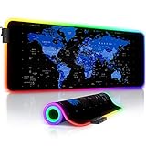 TITANWOLF - Alfombrilla de ratón Gaming RGB - Mouse Pad 800x300 mm - LED Multicolor 7 Colores - 4 Modos de Efectos - Mejora Precisión y Velocidad - Superficie Inferior de Goma – Motivo Mapamundi Azul