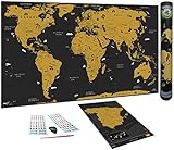 Carte du monde WIDETA à gratter en espagnol / Affiche grand format (82 x 43 cm) / Carte d'Espagne incluse, autocollants et outil à gratter