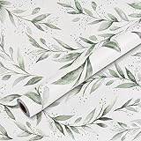 Vesaneae White Green Modern Floral Wallpaper Wall, Adhesive Wallpaper for Furniture, Willow Leaf Bedroom, Watercolor Self Adhesive Floral Wallpaper, Ceiling Wallpaper (445X300cm)