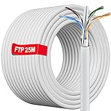 Omrežni kabel Ethernet 25 metrov, kabel RJ45 25 metrov Vodoodporen za na prostem | FTP 23AWG PiMF zaščiten gigabitni protimotilni neposredni internetni kabel | Namestitveni kabel Cat 6 za stikalo usmerjevalnika