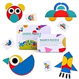 BBLIKE Tangram Madera, 36 Montessori Puzzle de Madera + 60 PCS Diseño Tarjetas de Apilamiento Juegos y Juguetes Educativos Clasificación de la Infancia