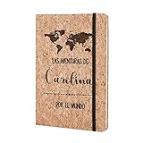 Cuaderno de viaje Personalizado con Nombre - Bonito Cuaderno viajero Original Corcho Natural Diario Anotaciones Bloc de Notas A5