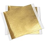 AIBAOBAO Hojas de hoja de oro,100 hojas de papel de aluminio de imitación de oro, Hojas gold leaf de para pintar, manualidades, uñas y decoración de bricolaje, artesanía de dorado(14x14cm)