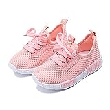 Daclay Zapatos niños Niñas Deportivo Transpirable Malla con Parte Superior de Cuero cómoda Suave Cordones Zapatillas Sneakers (20 EU,Rosa)
