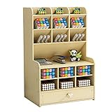 Organizador de escritorio de madera con cajón, caja multifuncional de soporte para bolígrafos para, organizador de bolígrafos para suministros de oficina, hogar y escuela(arce B-blanco)