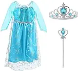 Vicloon - Prinsesse Elsa kostume - Kingdom of Ice - Karneval, Halloween og fødselsdagsfest Cosplay kjole, blå farve, størrelse 120