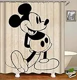 N/A Beige Cartoon Mickey Mouse Protect Privacy Cortina de Ducha, Cortina de Ducha Impresa es fácil de Quitar