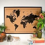 Mapa mundi de corcho pared marco madera - Mapa del mundo para marcar viajes - Tablero de corcho - Regalos originales para viajeros - Diseñado y fabricado en España por Milimetrado, Negro: 50 x 70 cm