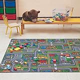 Carpet Studio Alfombra Carretera 140x200cm, Alfombra Infantil para Dormitorio & Cuarto de Jugar, Lavable a Máquina, Fácil de Limpiar, Anti-Deslizante - Playcity