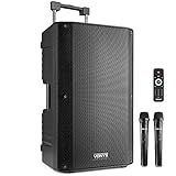 Vonyx VSA700 - Altavoz portatil 15 Pulgadas y 1000w con baterí­a, 2 micrófonos inalámbricos de Mano, Bluetooth 5.0, MP3, Amplificador Incorporado, Ideal presentaciones, conferencias, músicos, DJ