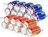 KICHLY Organizador Nevera latas (Pack de 2) - Apilable y Ahorra Espacio - Dispensador de Latas de Refresco para Despensa, Nevera, Congelador & Lavadero (Claro)