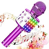 SunTop Micrófono Karaoke Bluetooth, Microfono Inalámbrico Karaoke, Portátil con Altavoz y Luces LED, Reproductor KTV doméstico con función de grabación