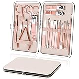 URAQT Manicure Pedicure Set, 18 Pieces Nail Clippers Set, Nail Scissors Set with Cuticle Remover Tools, Stainless Steel Nail Clippers Grooming Kit for Travel and Home, with Leather Case