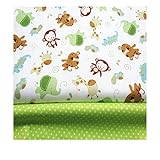 FUYA - Tejido de algodón para patchwork con motivo de mono, 160 x 100 cm, 2 piezas, para la decoración de ropa y sábanas infantiles