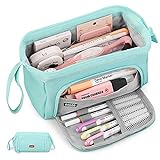 Mamowla School Pencil Case ຄວາມຈຸຂະຫນາດໃຫຍ່ Pencil Cases Pouch Makeup Bag for Girls Boys Teens Adult Students, Blue