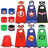 Jojoin Capas de Superhéroe para Niños - 6 Pcs Disfraces de Superhéroe para Niños - Kit de Cosplay para Niños con 6 Pulseras y 6 Máscaras y 1 Bolsa - Juguetes Regalos para Cumpleaños