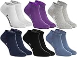 Rainbow Socks - Homme Femme Chaussettes Courtes Coton Couleurs - 6 Paires - Blanc Violet Gris Marine Bleu Noir Bleu Jean - Taille 44-46