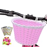 Cesta de bicicleta para niña, cesta de bicicleta para niños con 3 pegatinas de flores de alfabeto y animales, 36 radios de rueda de bicicleta para niños Chirlden regalo DIY Sets - rosa