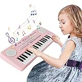 Teclado Piano Niños 37 Teclas Organo Electrónico Infantil Música Portátil con Micrófono Mini Enseñanza Teclado Digital Juguete Educativo para Niña Pequeños Chico Principiantes，Rosa Claro