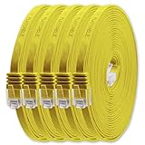 1aTTack.de Cable de red plano Cat 6, 1,5 m, 5 unidades, color amarillo, categoría 6, ultraplano, cable de pares trenzados, 1000 Mbit/s, Gigabit LAN (RJ45), plano, fino