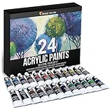 Zenacolor - Sæt med 24 tuber akrylmaling til voksne - Sæt med 24 professionelle akrylmaling på 12 ml - ideel til lærred, træ eller papir