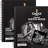 Castle Art Supplies Premium Sketchbooks 23x30 cm | Pack 2 ປື້ມບັນທຶກການແຕ້ມຮູບ | ເຈ້ຍຄຸນນະພາບ 200 ແຜ່ນ 90 gsm | ສິລະປິນແລະຜູ້ເລີ່ມຕົ້ນ | Spiral Spine Greater Versatility | ເໝາະສຳລັບໂຮງຮຽນ