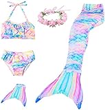 Conjunto de bikini de princesa con cola de sirena, traje para niñas, con aleta Multicolor Arco iris 4-5 Años