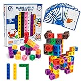 Wisplye Juego de construcción, 100 Piezas Cubos Mathlink Builders, Manipulativos de Cubes matemáticos Aprendizaje con Tarjetas de Actividades, Color Surtido, Bloques Juguete para niños 3+ Año