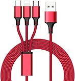 ZKAPOR 3 en 1 Multi Cable de Carga, Nylon Multi USB Cargador Cable Múltiples Micro USB Tipo C Compatible con Galaxy S10/S9/S8/S7/S6, Huawei P30/P20, Xiaomi Redmi Note 7/Mi A3/A2/A1 - Rojo