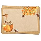 Logbuch-Verlag 25 pegatinas de miel de 7,4 x 5,2 cm, marrón con abejas y panales de abeja, marrón y dorado, etiquetas para miel y miel