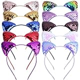ZOCONE 10 Pieces Cat Ears headbands, Colorful cat shiny headbands with Sequins Cat headbands for girls and women girls headbands for daily use and party decorations