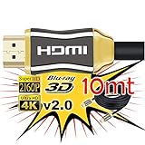 Cable de HDMI 2.0 de 10 Metros 4K Ultra HD Marca Unicview | Alta Velocidad con Ethernet | Full HD 1080p/4K Ultra HD 2160p/3D/ARC y CEC | Triple blindaje Compatible con TV I Proyector I PS4 I Xbox