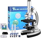 TELMU Microscopio para Niños Microscopios para Niños/Principiantes con 70 + Accesorios 3 Objetivos 300 ×, 600 × y 1200 × y Estuche de Almacenamiento