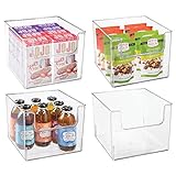 mDesign Juego de 4 cajas de almacenamiento de alimentos – Organizador de frigorífico, armario o arcón congelador con frontal abierto – Caja de plástico para frigorífico sin BPA – transparente
