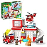 LEGO 10970 Duplo Parque de Bomberos y Helicóptero de Juguete para Niños de 2-4 años, Camión con Luz y Sonido, Accesorios, Figuras de Bombera y Bombero