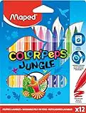 Maped - Rotuladores de Colores para Niños - Color's Peps Jungle - 12 Rotuladores de Punta Gorda - Tinta Ultra Lavable - Gran Resistencia al Secado - Variedad de Colores