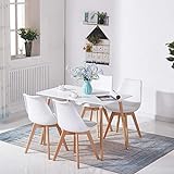 Комплект обеденного стола и стульев HJ WeDoo — современный прямоугольный обеденный стол из МДФ, 110 см, с 4 стульями, подходит для столовой, кухни, гостиной, белый