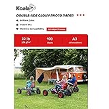 KOALA Paper Fotogràfic de Doble cara Brillant per a Injecció de Tinta A3, 120 g/m², 100 fulles. Adequat per imprimir Fotos, Certificats, Fullets, Volants, Targetes, Calendaris, Cobertes, Arts