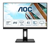 AOC Q27P2Q - Monitor QHD de 27 Pulgadas, Altura Regulable (2560 x 1440, 75 Hz, VGA, HDMI, DisplayPort, USB Hub), Color Negro