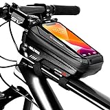 TEUEN Bolsa Bicicleta Impermeable Bolsa Movil Bici con Ventana para Pantalla Táctil, Bolsa para Cuadro Bicicleta Montaña para Smartphones de hasta 6,5' (Negro)