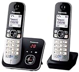 Panasonic KX-TG6822 сымсыз DECT телефоны, 2 тұтқасы бар, қара [Франциядан импортталған] [импортталған нұсқасы]