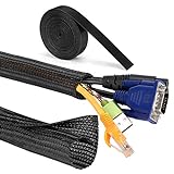 MOSOTECH Organizador Cables, 2 X 1.6m Cubre Cables Expandible con Corte Fácil Negro Bridas, Organizador de Cables Mesa a Prueba de Polvo para Office y PC Escritorio, Ø19mm, Negro