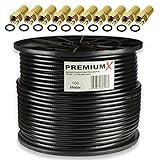 PremiumX Cable coaxial de Lujo Pro 100m Negro 135dB Cable de Antena Sat de 100 Metros de Cobre Puro blindado de 5 vías con 10x Conector F 8.0mm en Color 'Dorado' - INCLUYDO GRATUIDO