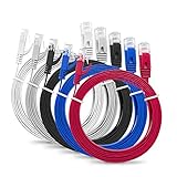 MutecPower Cable Plano Delgado 1m Cat6 RJ45 Cable Patch Rete Ethernet LAN - Pack de 5' Multicolor - 1 Metro + 15 Bridas