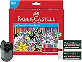 Faber-Castell 111260 Castle Llapis de colors, 60 unitats, inclou maquineta doble i 2 gomes d'esborrar sense PVC